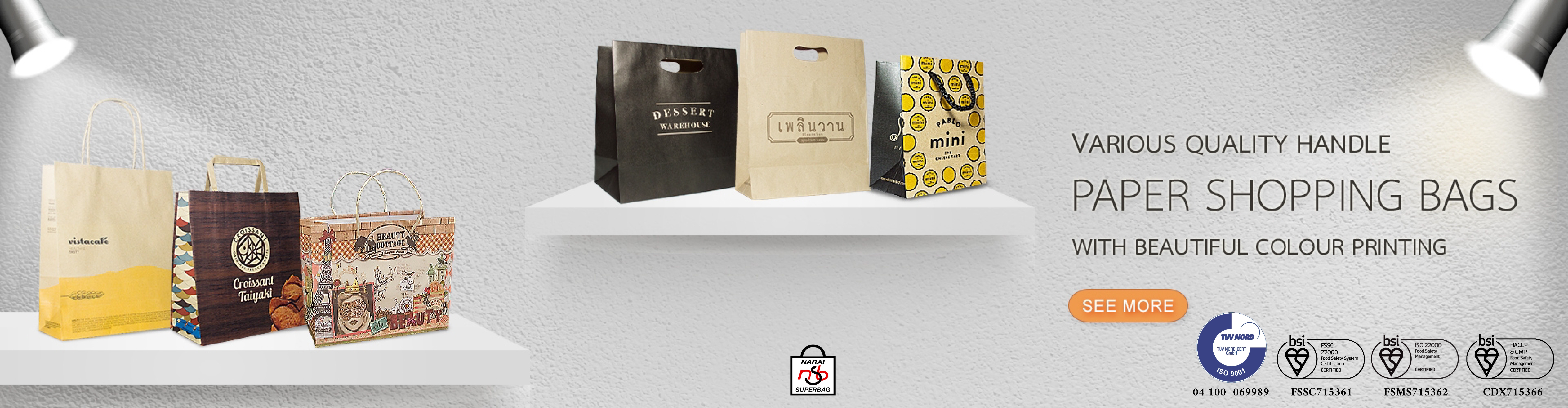 Paper shopping bags with handles